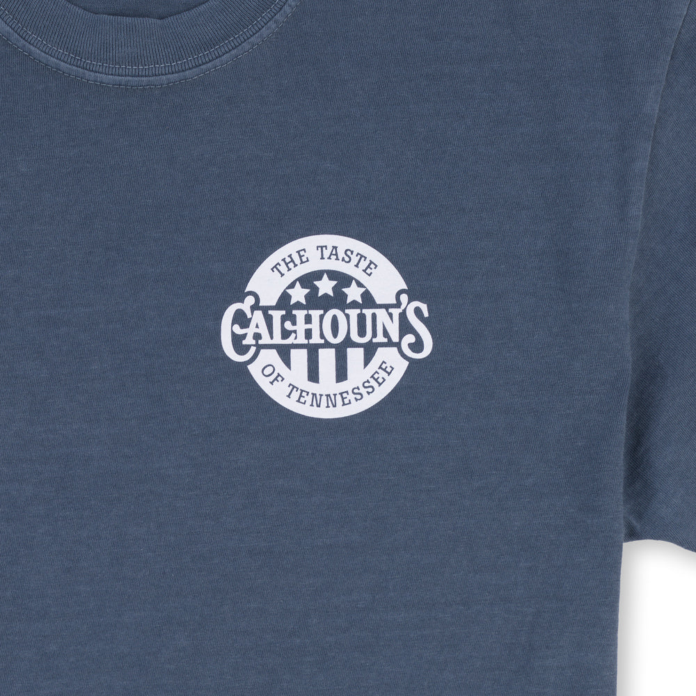 Calhoun's Raised on Sweet Tea & BBQ Tee - Denim Blue