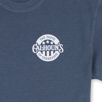 Calhoun's Raised on Sweet Tea & BBQ Tee - Denim Blue