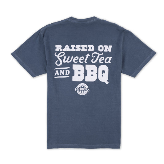 Calhoun's Raised on Sweet Tea & BBQ Tee - Denim Blue