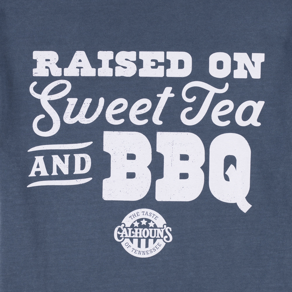Calhoun's Raised on Sweet Tea & BBQ Tee - Denim Blue