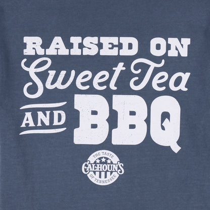 Calhoun's Raised on Sweet Tea & BBQ Tee - Denim Blue