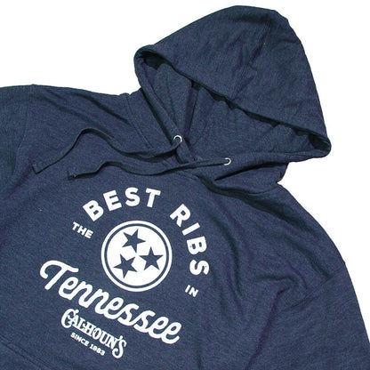 Calhoun's Best Ribs Hooded Sweatshirt - Navy Heather - CLEARANCE